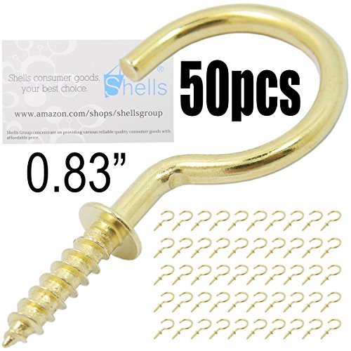 Shells 50PCS Gold Color Copper Plated Metal Cup Hooks Round End Screw Hooks Self-tapping Screws Hooks Question Mark Shape Hooks 0.83 Inch
