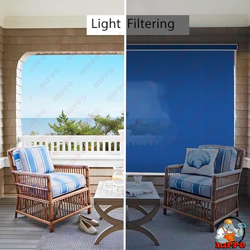 Image of HIPPO 180 GSM HDPE Outdoor Balcony Roller Blind, UV & Dust Protection Corded Roll Up and Down Light Filtering Blinds for Garden (Blue, 3FTX5FT)