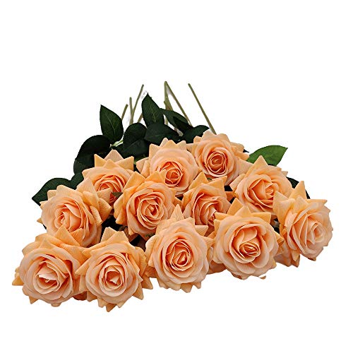 Lohas Home - Ramo de flores artificiales con tallo largo y tacto húmedo, 12 unidades de flores sintéticas para decoración del hogar, boda o fiesta