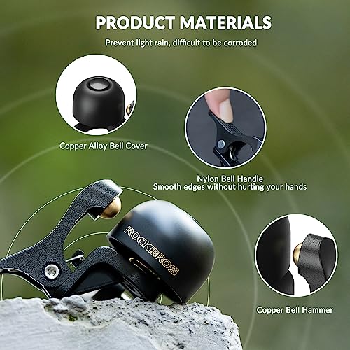 ROCKBROS Bicycle Bell Mini Bicycle Bell Left/Right 100 dB Loud and Hidden Copper Alloy Handlebar Bell for Bicycle Children's Bicycle MTB Road Bike with 22.2 mm Handlebar - Image 3