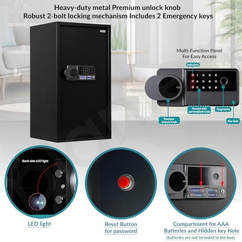 Image of Plantex 106 Litre Digital Safe Locker For Home /Safety Locker Box with Biometric Fingerprint,Touchscreen & Emergency Key /Perfect Security Solution for Valuables /2 Years Warranty By Plantex - Black