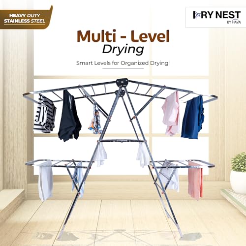 Image of HAVAI DryNest 6 KG Heavy Duty Foldable Cloth Drying Stand | Double Zig-Zag Premium Stainless Steel Dryer Rack with Strong Steel Rods | Space-Saving Design for Balcony, Indoor & Outdoor Use