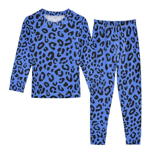ALAZA Leopard Print Blue Black Pajamas Long Sleeve Sleepwear 2-Piece Pajama Set