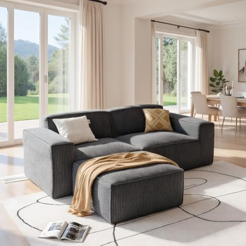 Amada 80' L Shaped Sofa Modular, Corduroy Clopud...