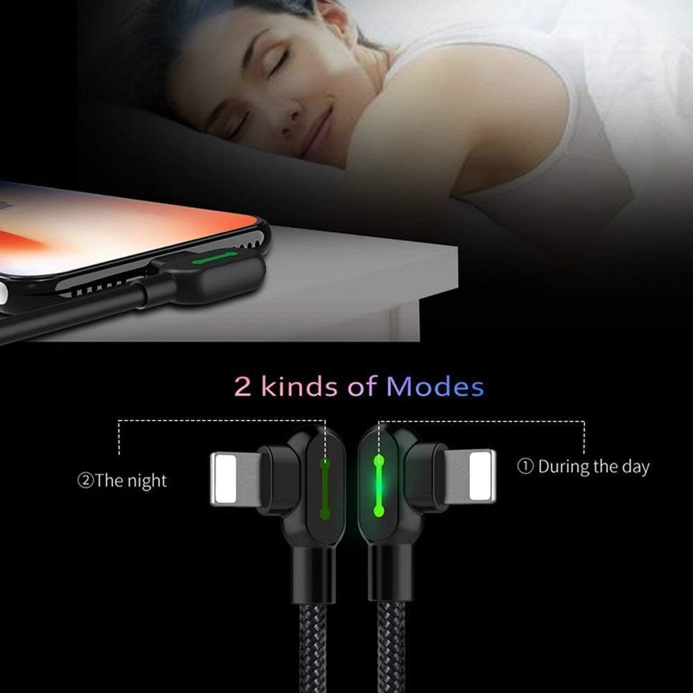 mcdodo USB 90 Degree Right Angle Design Gaming LED Nylon Braided Sync Charge Double Size USB Reversible Data 6FT/1.8M Cable Compatible New iPhone/iPad/iPod (3 Pack Red, 6FT)