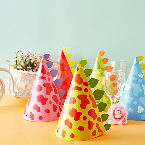 20 Pieces Dinosaur Party Hats Birthday Party Cone Dinosaur Hats Craft Art Kit Make Your Own Dinosaur Paper Hats for Kids Birthday Party Supplies, 5 Styles - Thumbnail 4