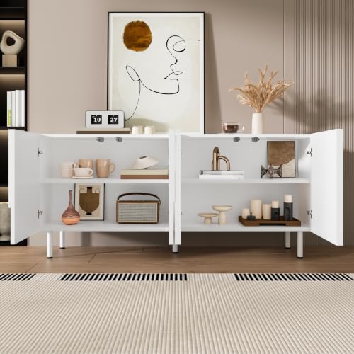 Aparador blanco de 160 cm, armario multiusos geométrico y mueble de salón 6