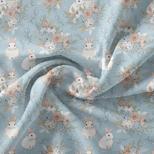 Qoomo Cute Animal Bunny Soft Lightweight Bed Comforter Set Beautiful Flowers Plants Kids Comforter Set Blue Kawaii Rabbit 3D Quilt Set Bedroom Decoration Full Size 1 Comforter Set 2 Pillowcases thumb #5