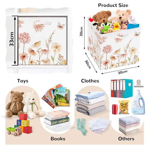 Clastyle 3 pcs Flower Women Cube Storage Unit Boxes Foldable Storage Baskets for Shelves Ladies Girls Nursery Hamper Basket Book Clothes Toy Box Organizer,Pink Wildflower - Image 2
