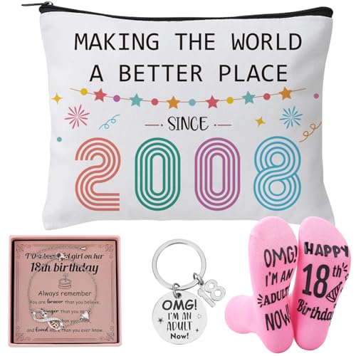 ViEinkaufen 18th Birthday Gifts for Girls Makeup Bag Bracelet Socks Keyring