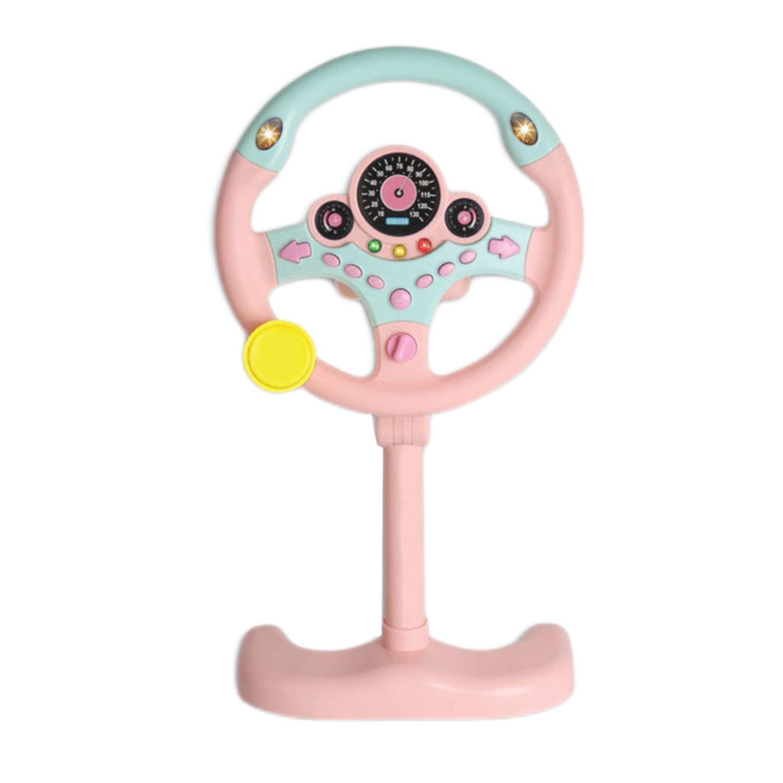 ICDKOYK Kids Driving Controller with Simulated Steering Wheel Music and Lights, Pink