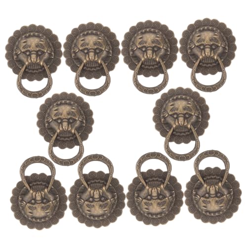 10Pcs Lion Knobs Lion Retro Antique Cabinet Handles with Ring Knob for Furniture Door Cupboard Dresser Drawer Wardrobe Wardrobe Door Handles