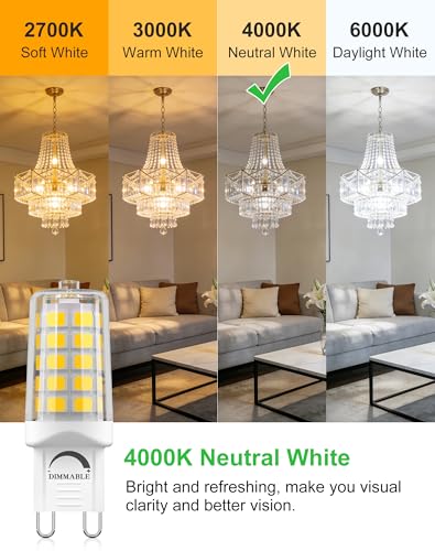 Image of G9 LED Bulb Dimmable 4W 4000K Neutral White 5 Pack | Replacement 40W G9 Halogen Light Bulb T4 Bi-pin Base 450LM Ceramic Base Great for Office, Reading, Kitchen, Desk Lamp
