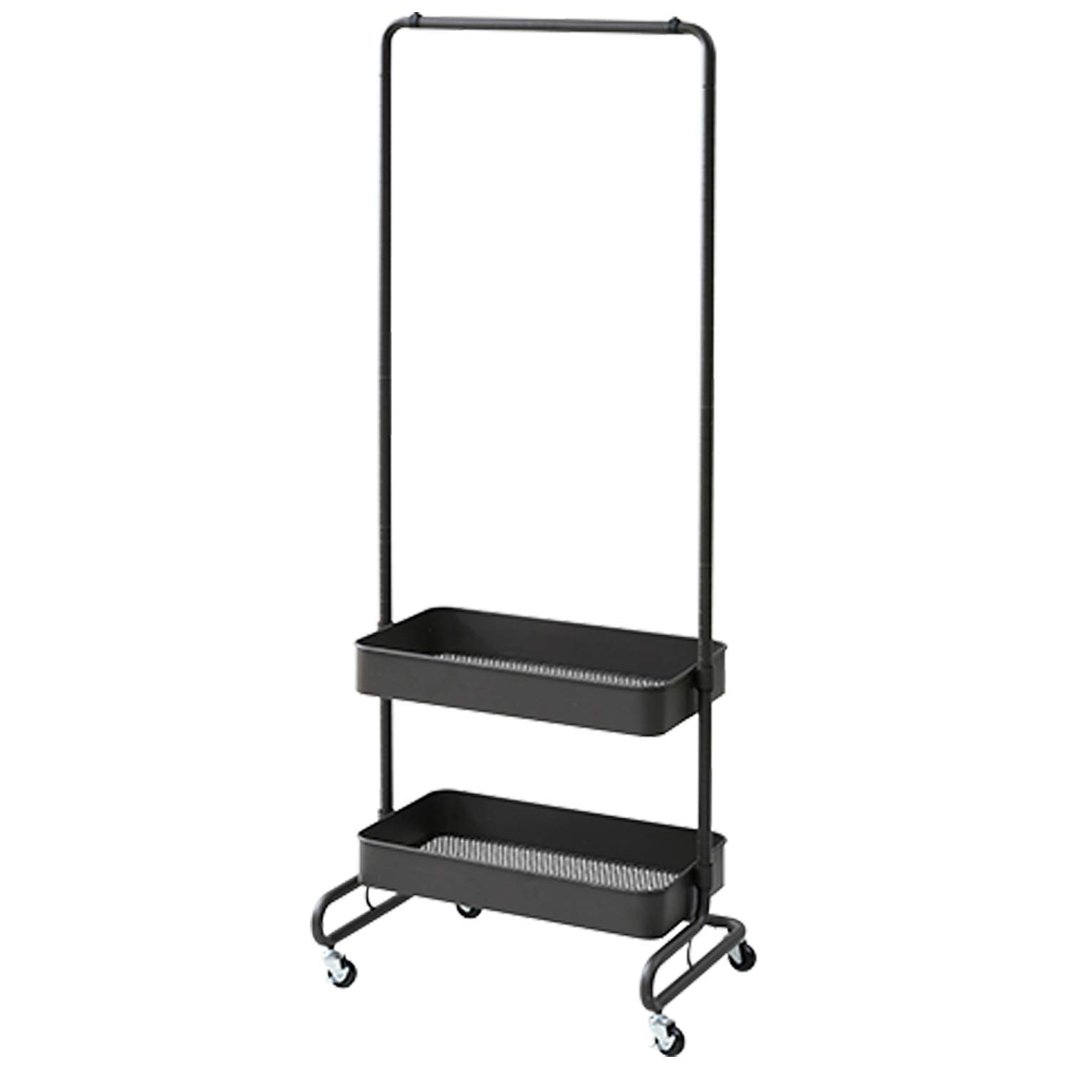 Yamazen LTH-2B(BK) Trolley Hanger, Black, 2 Baskets, 2 Tier Baskets