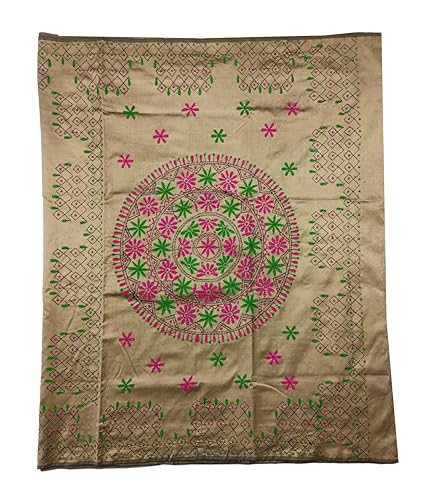 Image of Women's Hand Embroidered Cotton Silk Kantha Stitch Saree with Blouse Piece (J420824 TRAUPE)