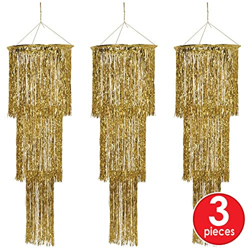 Beistle 3-Tier Shimmering Chandeliers – 3 Pack Gold Hanging Party Decorations, Elegant Foil Ceiling Décor for New Year’s Eve, Weddings, Anniversaries, 1920’s Themed Parties and Celebrations, 4 Ft by Beistle - Image 4
