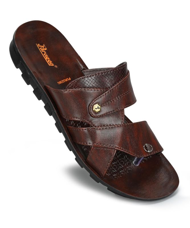 Image of PARAGON Men's Slip On Brown Sandals | Trendy Casual Slip-on Sandals with Cushioned Footbed, and Durable Construction | Perfect for Everyday Casual Wear