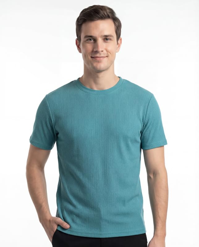 Image of Poly Cotton Frill Round Neck T-Shirt for Men | |
