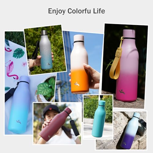 Image of Konokyo Insulated Water Bottle with Strap,18 oz Double Wall Stainless Steel Vacuum Bottles Metal Water Flask,Ice Blue