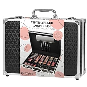 Boulevard de Beauté – Make-upset in make-upkoffer, beauty-case met spiegel, 82-delig, compact palet basics en nude-tinten, 50 oogschaduw, 12 lipgloss en 4 lippenstiften, ideaal als reis-kit