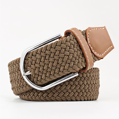 Men's Braided Stretch Belt - Adjustable Elastic Canvas Belt for Jeans, No-Hole Weave Design, Casual Woven Waistband