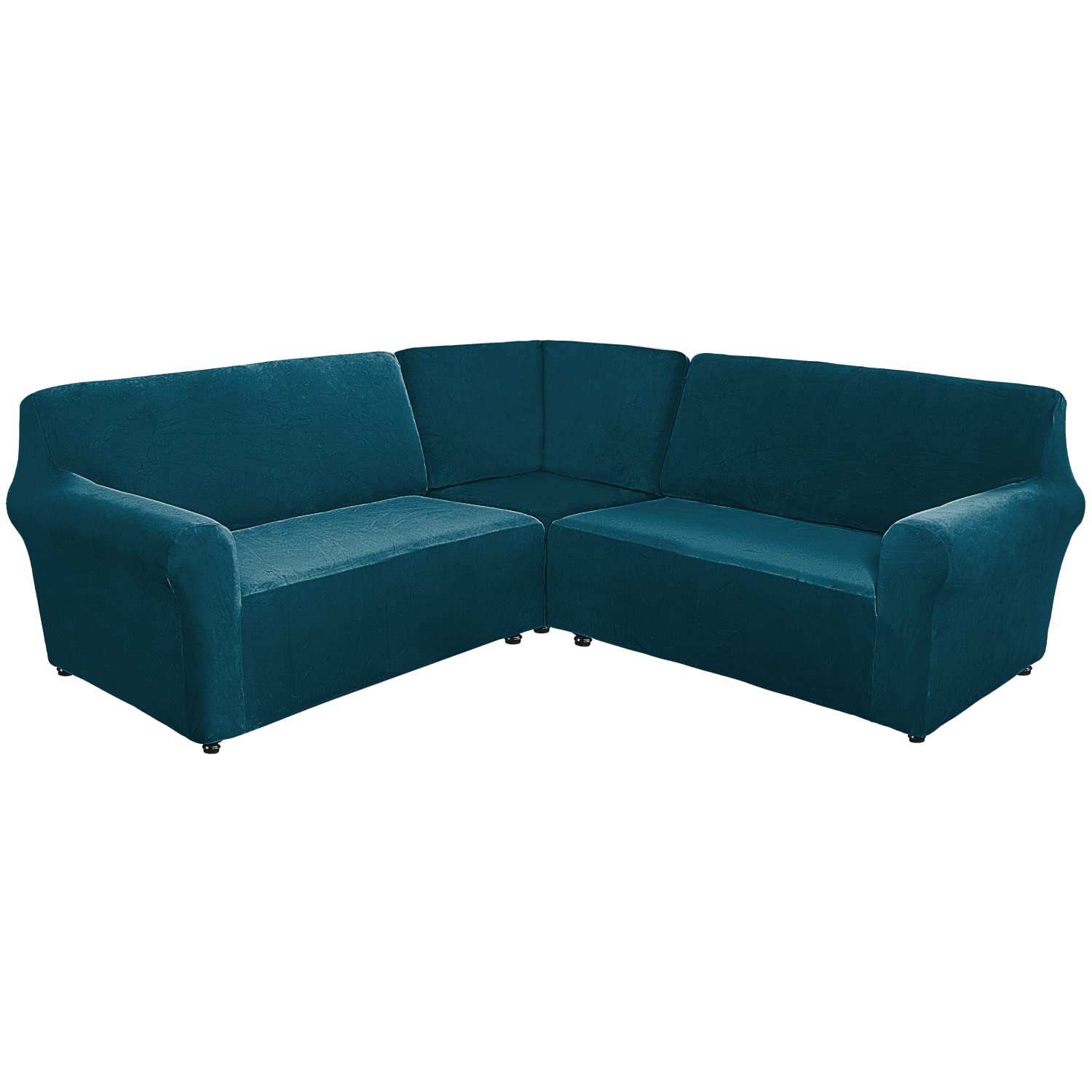 ULTICOR 3 Piece, Velvet L Shape Sofa Cover, L Shape Couch Cover, Sofa Cover for L Shape Sofa, Sofa Slipcovers, Furniture Covers, Thick, Soft, Washable (Deep Teal, L Shape 5 Seater)