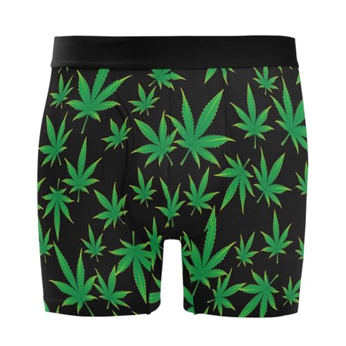 Men's Marijuana Weed Cannabis Leaf Boxer Briefs Soft Comfort Sports Underwear S-XXL