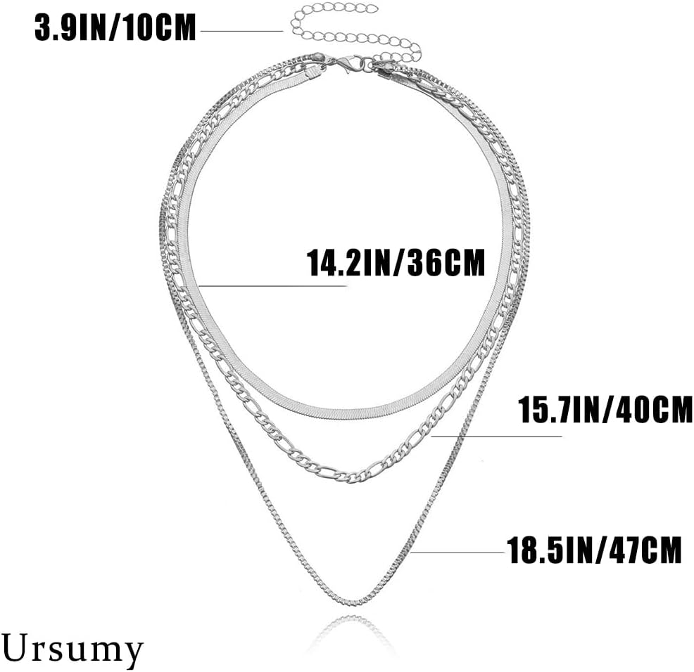 Ursumy Layered Gold Necklaces for Women Dainty Gold Necklace Herringbone Pearl Necklace Womens Simple Jewelry - Image 6