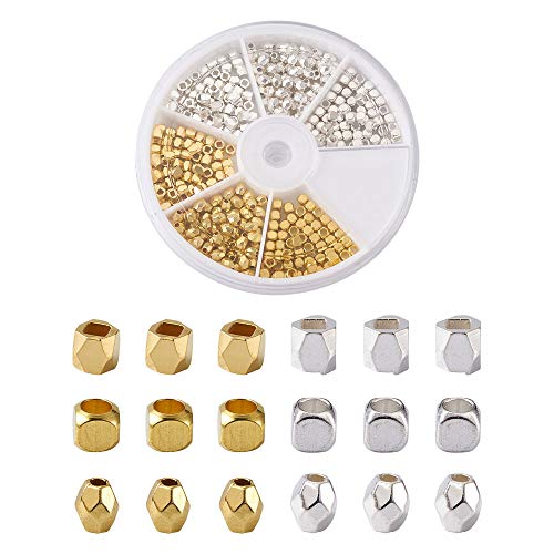 Cheriswely, 360 pezzi di perline distanziatori ovali a forma di cubo, in metallo, perline distanziali per gioielli, bracciali (oro e argento