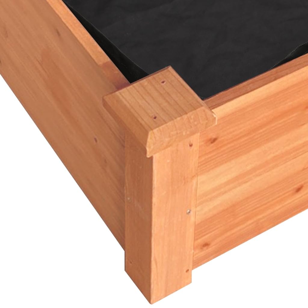 Bancal alto 120 x 120 x 25 cm, madera de abeto marrón con fieltro, bancal de jardín para balcón y jardín pequeño, suelo abierto