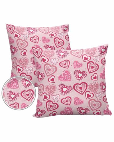 Outdoor Throw Pillow Covers 20x20 Waterproof Valentines Day Heart Paisley Outdoor Pillows Decorative Pillow Covers Cushion Covers Pillowcase for Tent Patio Garden Couch Set of 2, Romantic Love Pink
