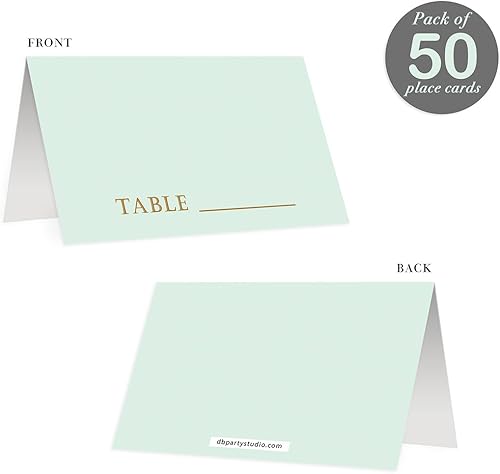 Vista 2 de Pack of 50 Mint Green Place Cards Folded Wedding Table Tent Pre-scored 3.5" x 2" Tented Escort Placecard Occasion Fill In Blank Premium Reserved
