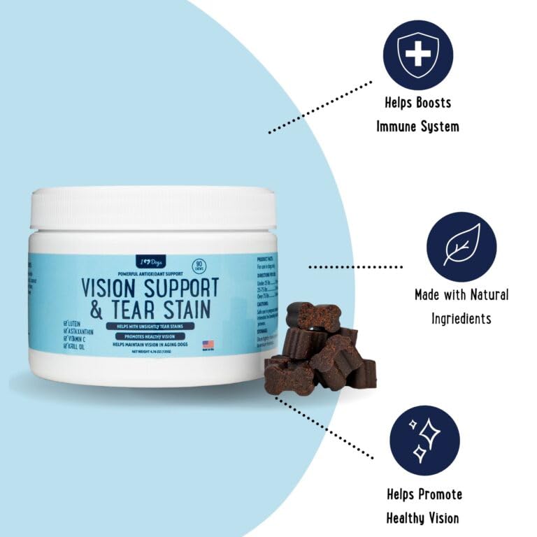 iHeartDogs Vision & Tear Stain Chews for Dogs – Dog Eye Care Supplement for Eye Moisture + Vision & Immune Support with Krill Oil, Lutein, Astaxanthin, Cranberry, Apple Cider Vinegar & Vitamin C iHeartDogs Vision & Tear Stain Chews for Dogs – Dog Eye Care Supplement for Eye Moisture + Vision & Immune Support with Krill Oil, Lutein, Astaxanthin, Cranberry, Apple Cider Vinegar & Vitamin C