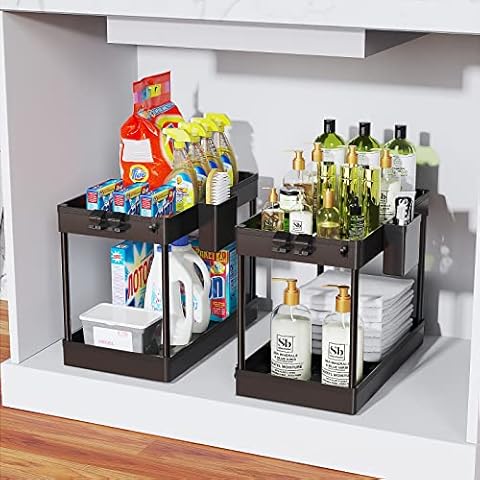 Golden Bell 2 Under Sink Organisers Storage Kitchen Organiser Under Sink Shelf Baskets for Bathroom with Hooks and Cup(Black) Cover
