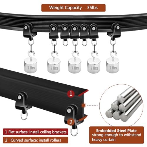 Ceiling Curtain Track 10Ft Flexible Bendable Curtain Track Black Curved Curtain Rail Wall Mount Sliding Ceiling Track System Set for Bay Window RV Room Divider - Thumbnail 5