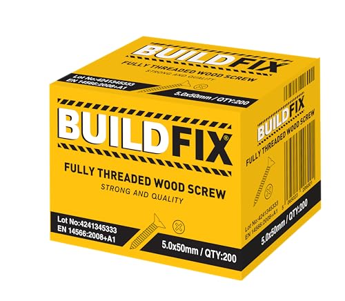 50mm Wood Screws 5mm PZ2 Fully Threaded Countersunk 200 Pack BuildFix