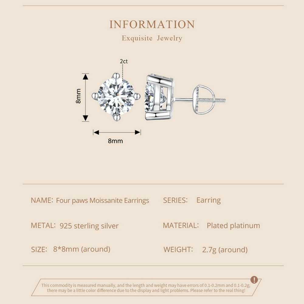 WZGWDC Orecchini Moissanite Solitario in Argento Sterling 925 con Diamante simulato Fatto a Mano D Colore VVS1