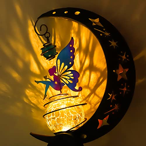Hedaqi Solar Garden Light Moon Fairy Stake Lights Crackle Glass Globe With Color Angel Decor, Outdoor Led Pathway Lights Waterproof For Walkway, Yard, Lawn, Patio Or Courtyard(Warm Light) #TOP1