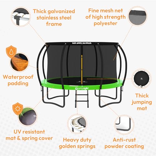 Image of JUMPZYLLA Trampoline Outdoor 8FT 10FT 12FT 14FT 15FT 16FT with Enclosure and Ladder, ASTM Approved Recreational Trampoline for Kids and Adults, Anti-Rust Coated Frame