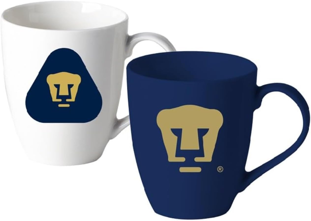 Simran International Pumas UNAM de La Liga MX 2-Pack Tapered Coffee Mug Set with Team Logo, 20 oz