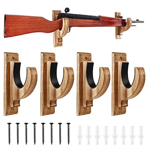 Juexica 4 Pack Gun Rack Rifle Shotgun Bow Wood Rifle Stand Rustic Indoor Gun Hooks for Wall Horizontal Rifle Holder Solid Wooden Rifle Wall Mount Display Rifle Wall Hanger for Home Bedroom Office