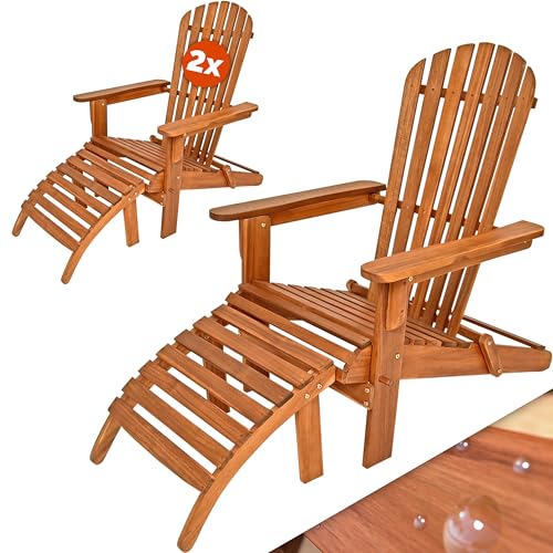 Casaria 2X Chaise Longue transat Adirondack en Bois d'acacia avec Repose-Pieds Bain de Soleil Sičge de Jardin Pliable Extérieur Balcon terrasse