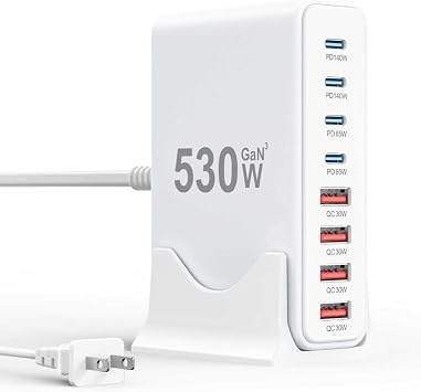 530W USB C Charger Block,8-Port USB C Charging Station GaN IV Travel Essentials Multiple Port Charging Station,140W Laptop Fast Charger Adapter for MacBook Pro/Air,DELL,iPad,iPhone,Samsung Galaxy