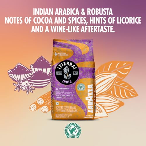 Image of Lavazza Tierra India | Blend of Arabica Robusta Whole Roasted Coffee Bean| Traditional Drum Roasting | 1Kg Pack (Pack of 2)