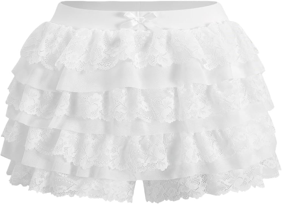 Women's Y2k Ruffle Shorts Lace Layer Bloomers Sexy Booty Mini Skirt Pumpkin Sweet P...