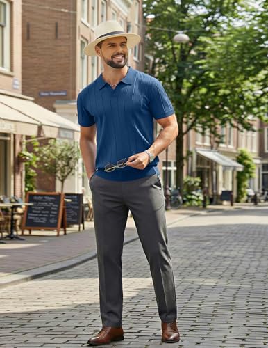 Image of COOFANDY Mens Polo Shirts Short Sleeve V Neck Knit Shirts for Men Casual Old Money Clothes Mens Golf Shirt