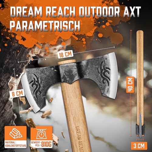 Dream Reach Axt Beil Set - 2PCS Doppelaxt Wikingeraxt Camping Beil Outdoor, Tomahawk Holzgriff Axt Holz Spalten für Bushcraft Wald Garten Männer Geschenke – Bild 5