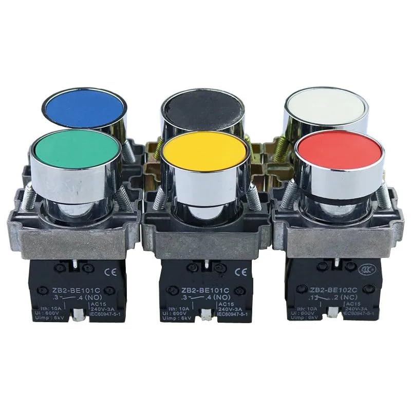 Momentary Push Button Switch 22mm 10A/240V Circular Small Size Flat Round Panel NC/NO XB2-BA31 XB2-BA42 ZB2-BE101C 102C(Blue NO)
