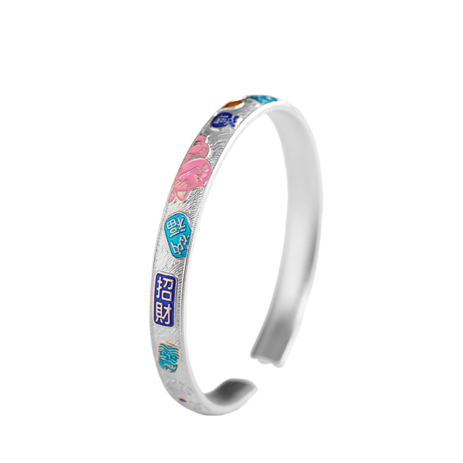 Braccialetti d'argento, braccialetti da braccialet Bracciale rigido aperto di buon auspicio in argento sterling S999 da donna, smaltato, artigianato tradizionale, accessorio perfetto for appuntamento,