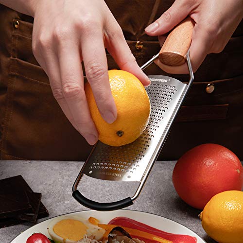 Stainless Steel Cheese Grater with Natural Wood Handle for Parmesan Cheese Lemon, Ginger, Cheese, Nutmeg, Potato, Chocolate and Garlic Small